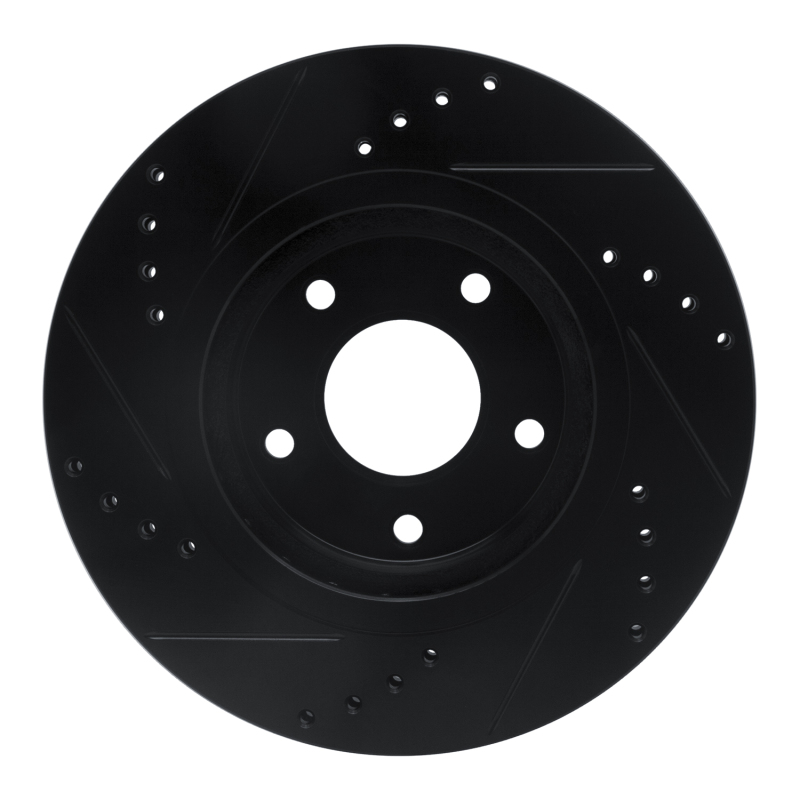 Nissan Rogue Brake Rotor (1) - Front Right - R1 Concepts - Drilled & Slotted - Black - `07-`15